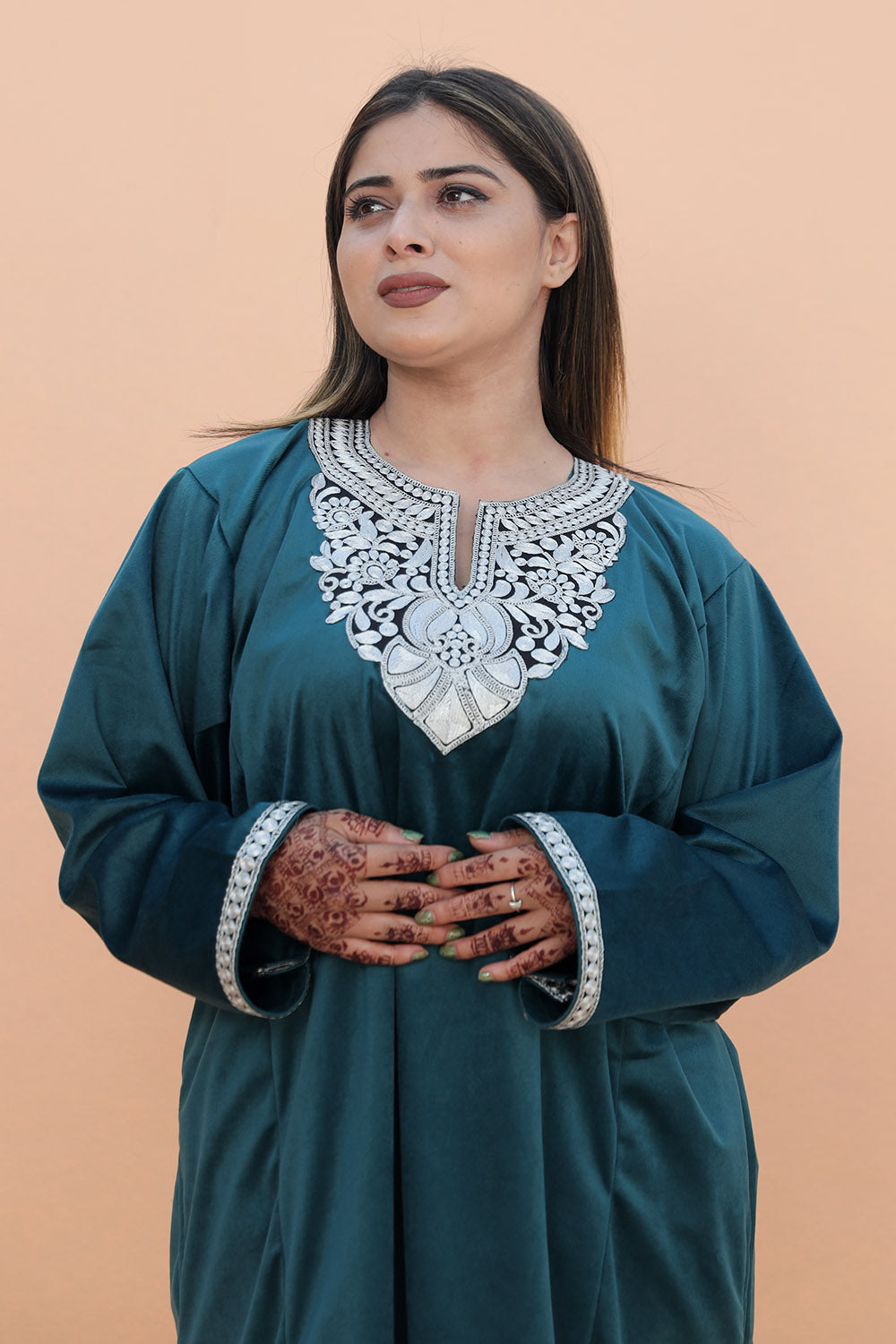 Blue Color Kashmiri Pheran Set With Tilla Patch Work