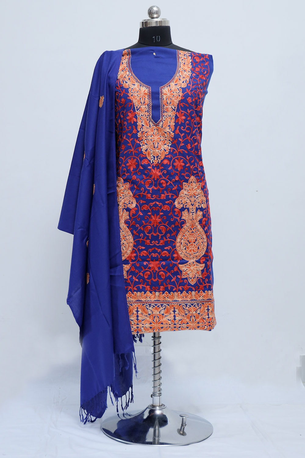 Blue Color Kashmiri Woolen Aari Work Embroidered Unstitched