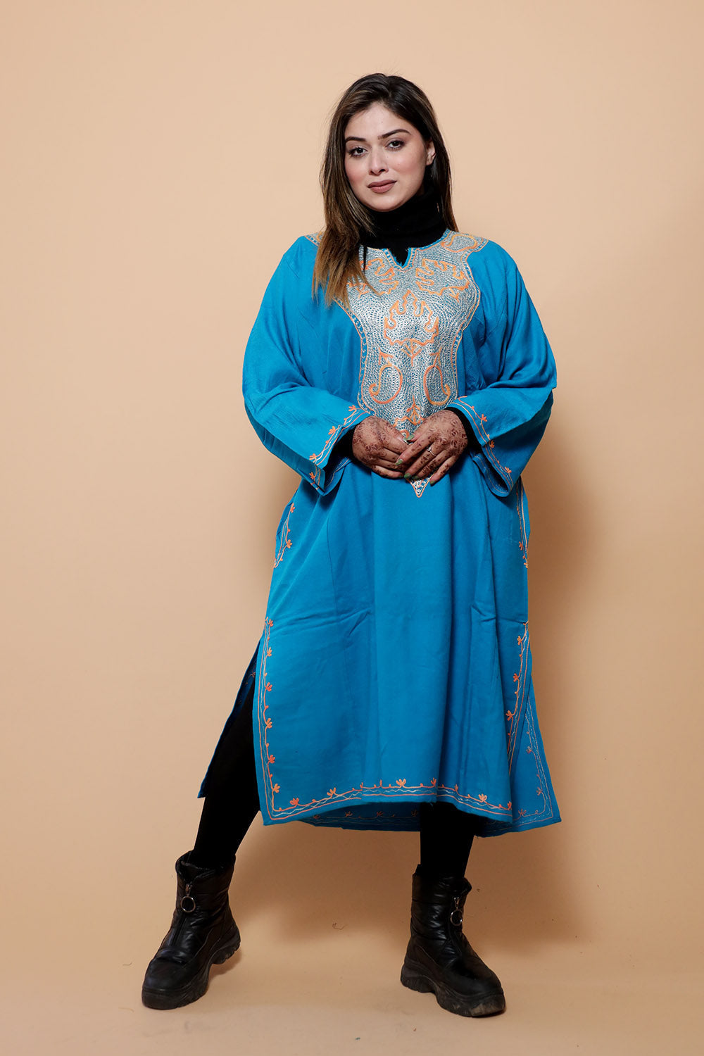Blue Color Kashmiri Work Embroidered Phiran Enriched