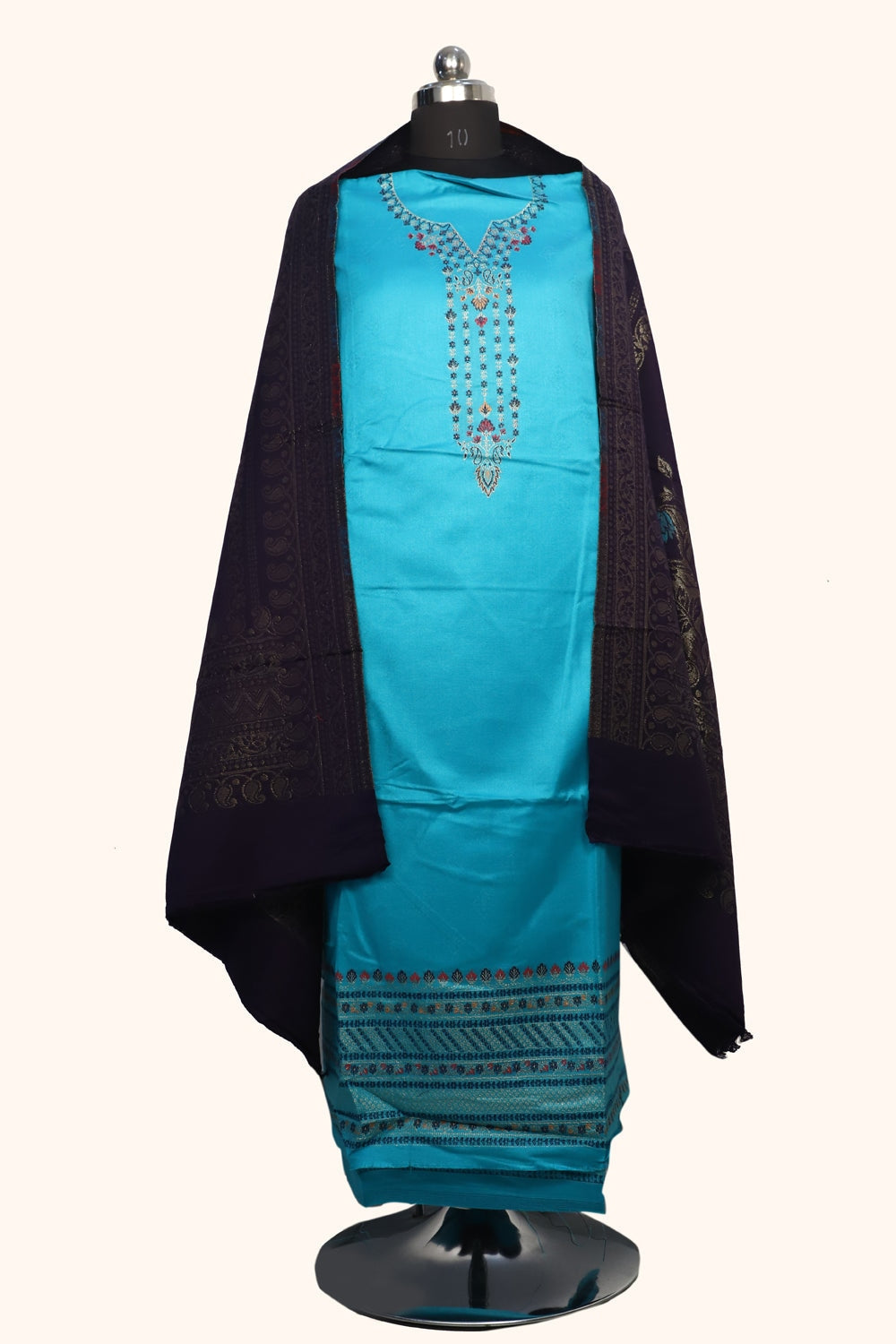 Blue Color Woolen Kashmiri Kani Work Unstitched Suit Fabric