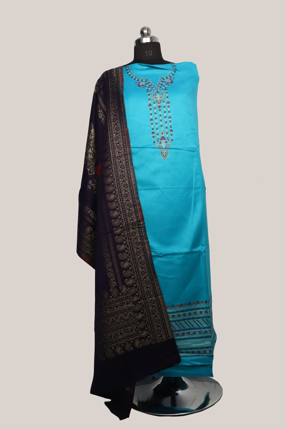 Blue Color Woolen Kashmiri Kani Work Unstitched Suit Fabric