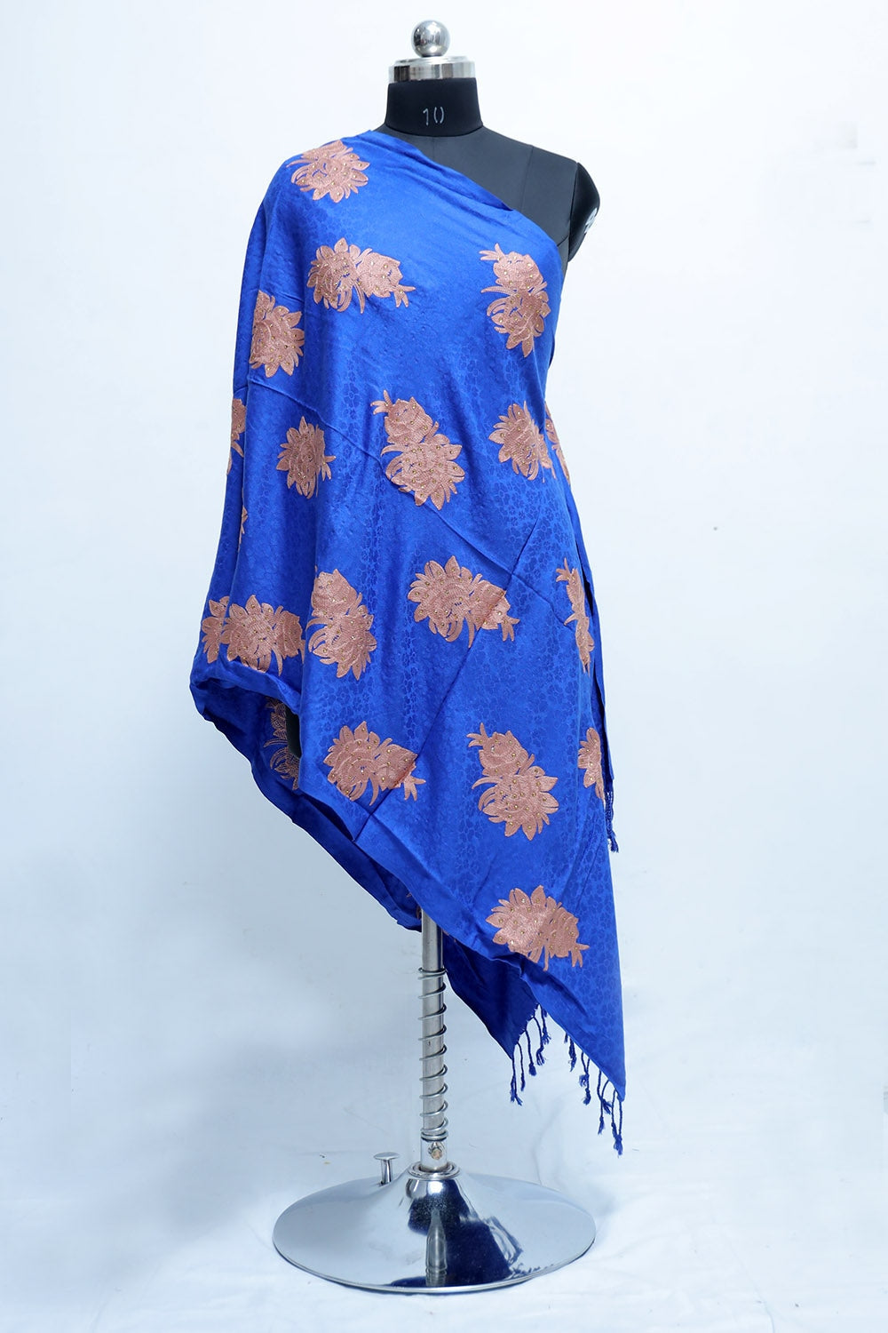 Blue Colour Aari Work Embroidered Stole Embellished