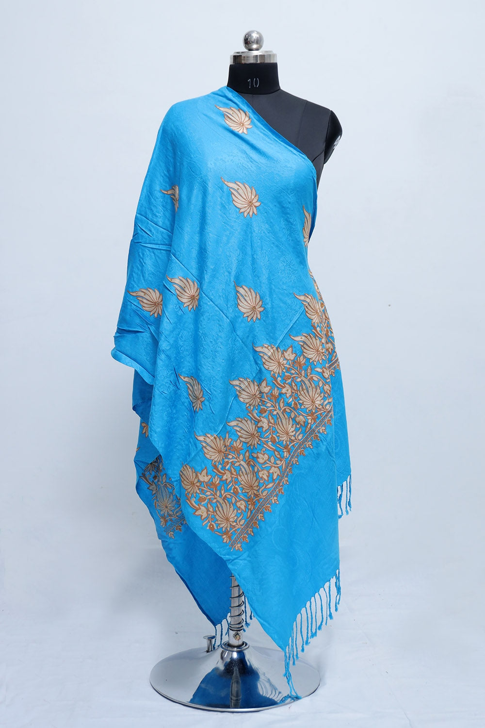 Blue Colour Aari Work Embroidered Stole Embellished