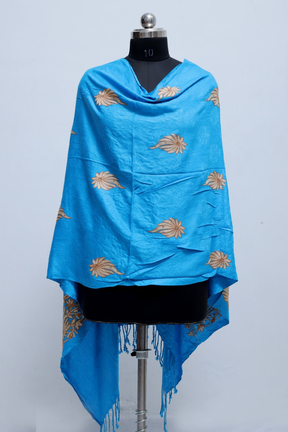 Blue Colour Aari Work Embroidered Stole Embellished