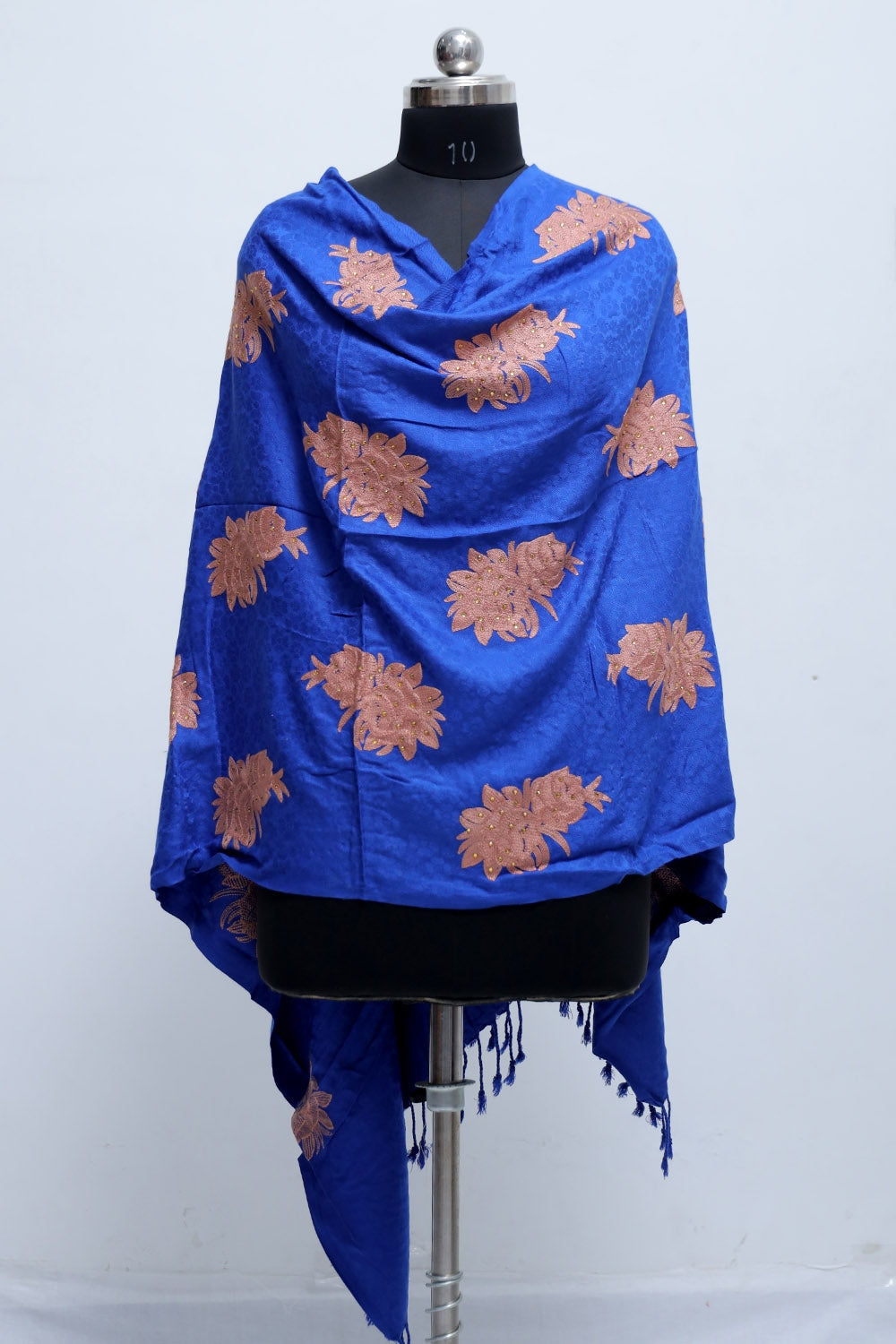 Blue Colour Aari Work Embroidered Stole Embellished