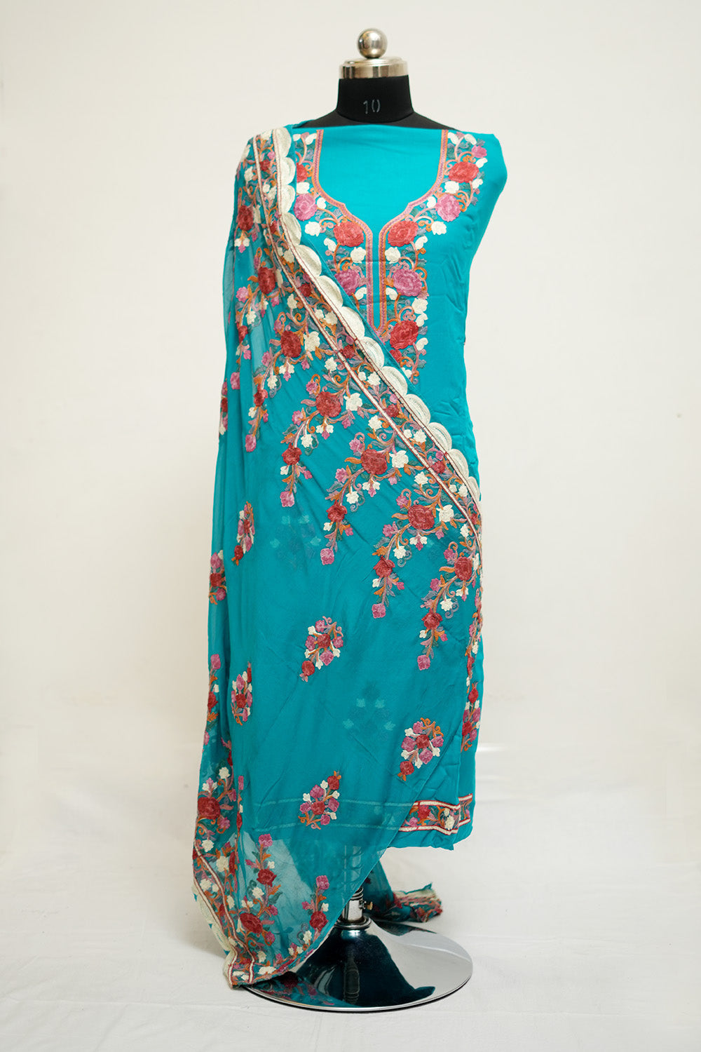 Blue Colour Aari Work Salwar Kameez With Neckline Pattern