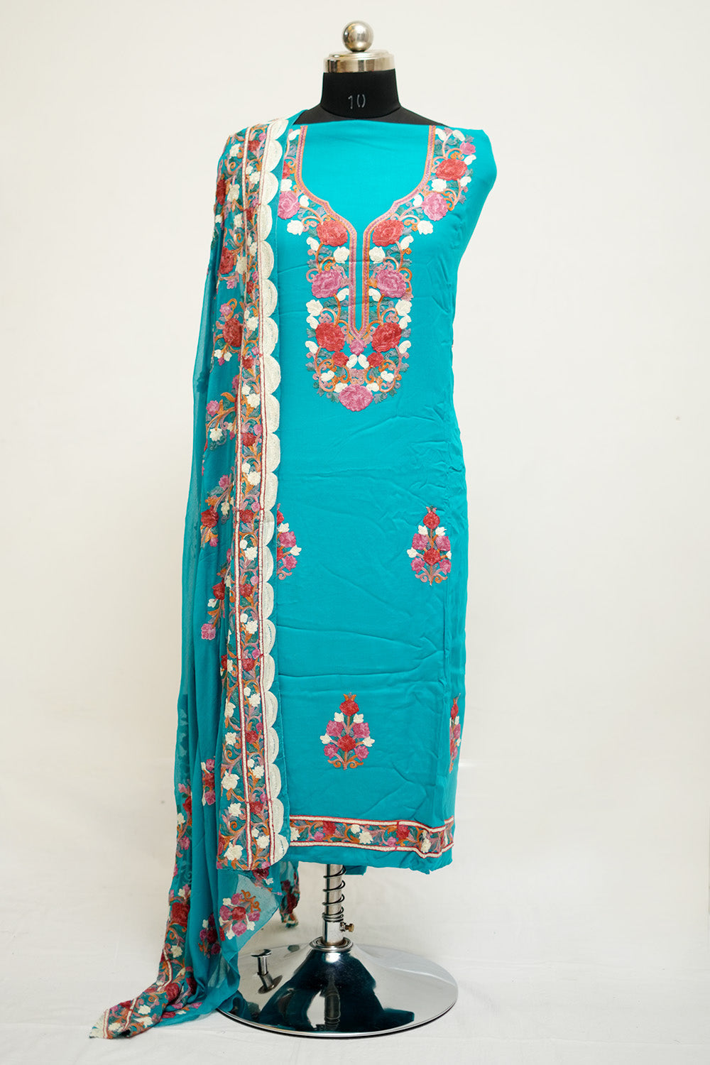 Blue Colour Aari Work Salwar Kameez With Neckline Pattern