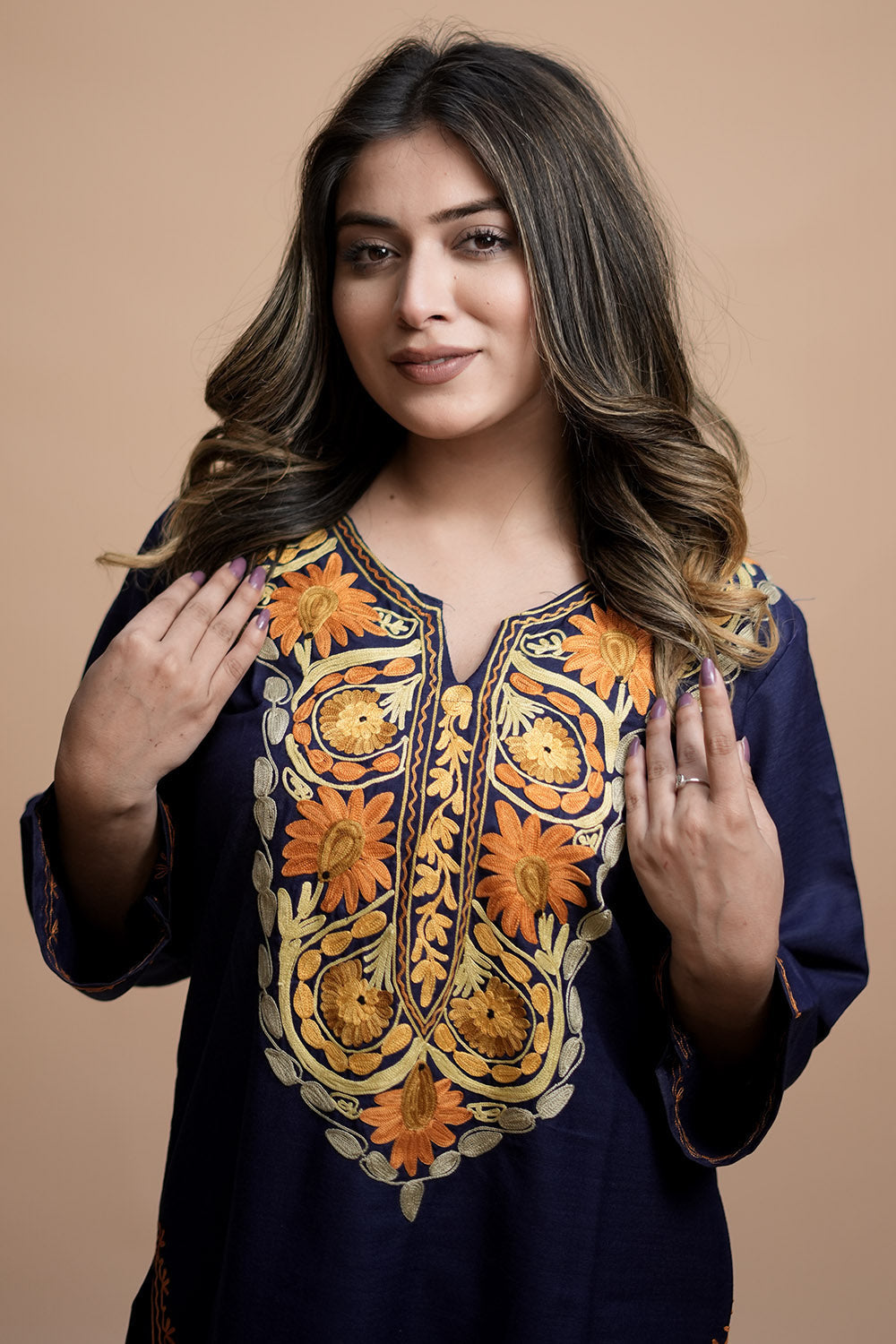 Blue Colour Cotton Kurti With Kashmiri Motifs Latest