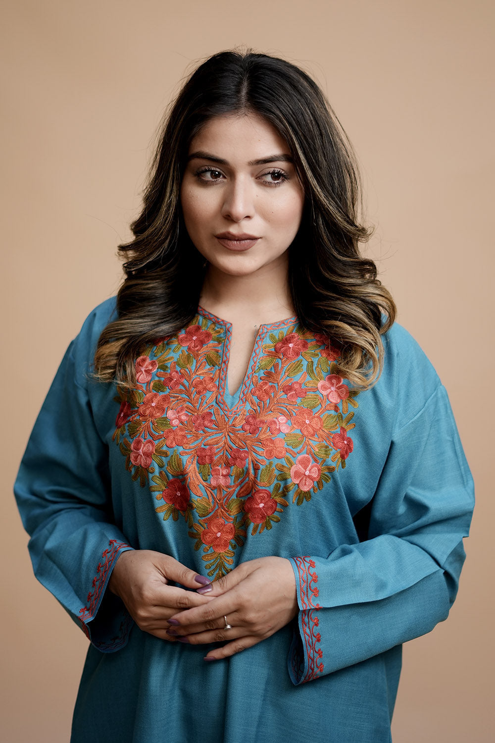 Blue Colour Cotton Kurti With Kashmiri Motifs Latest