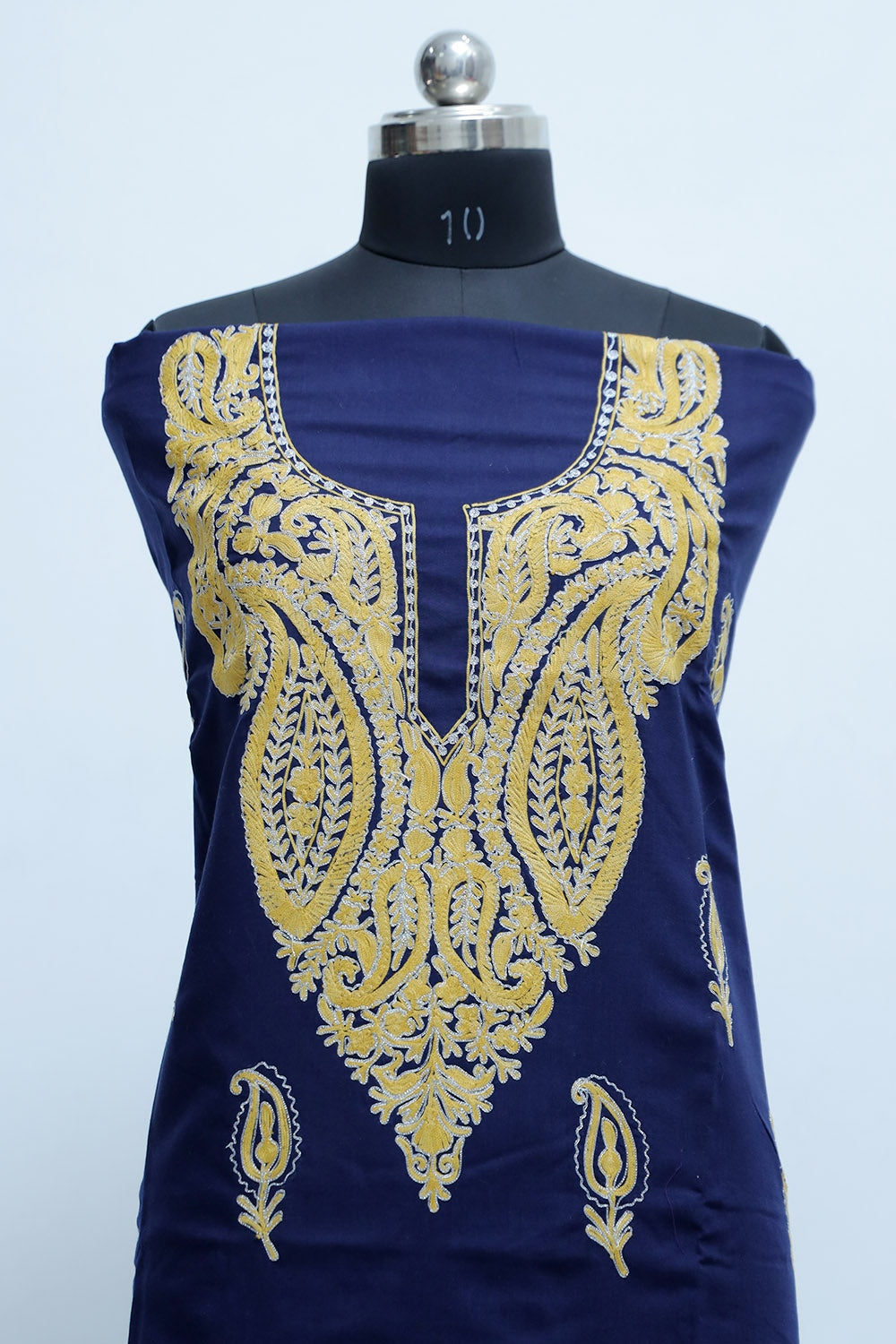 Blue Colour Cotton Suit With Beautiful Kashmiri Embroidery