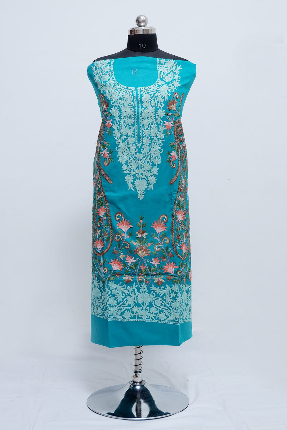 Blue Colour Cotton Suit With Over All Kashmiri Jaal Highly