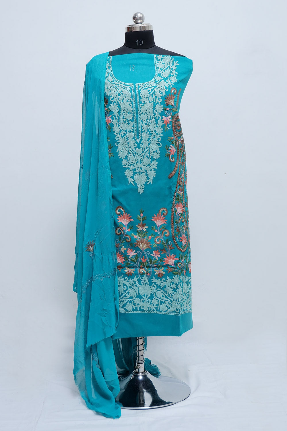 Blue Colour Cotton Suit With Over All Kashmiri Jaal Highly
