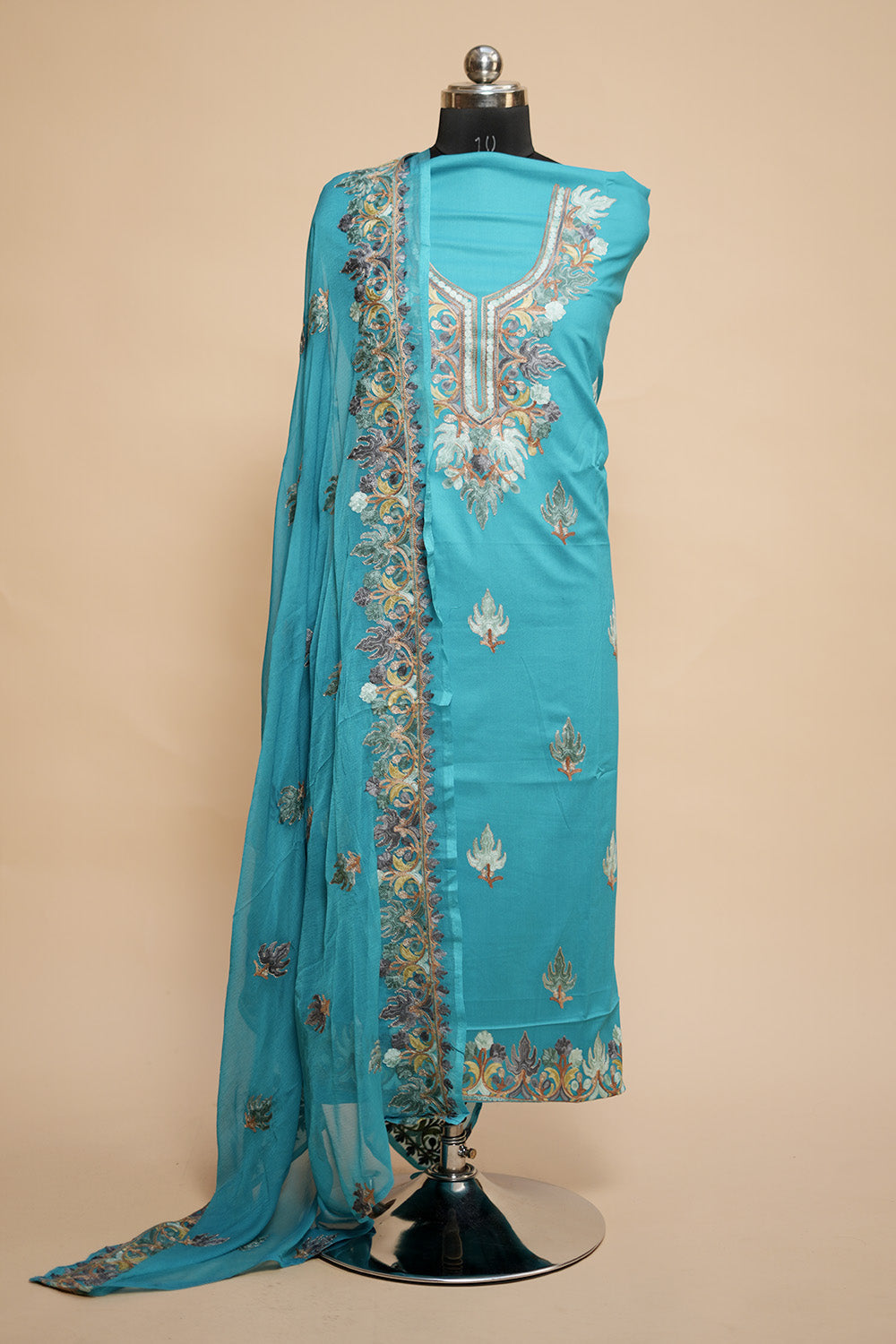 Blue Colour Designer Aari Work Salwar Kameez With Running