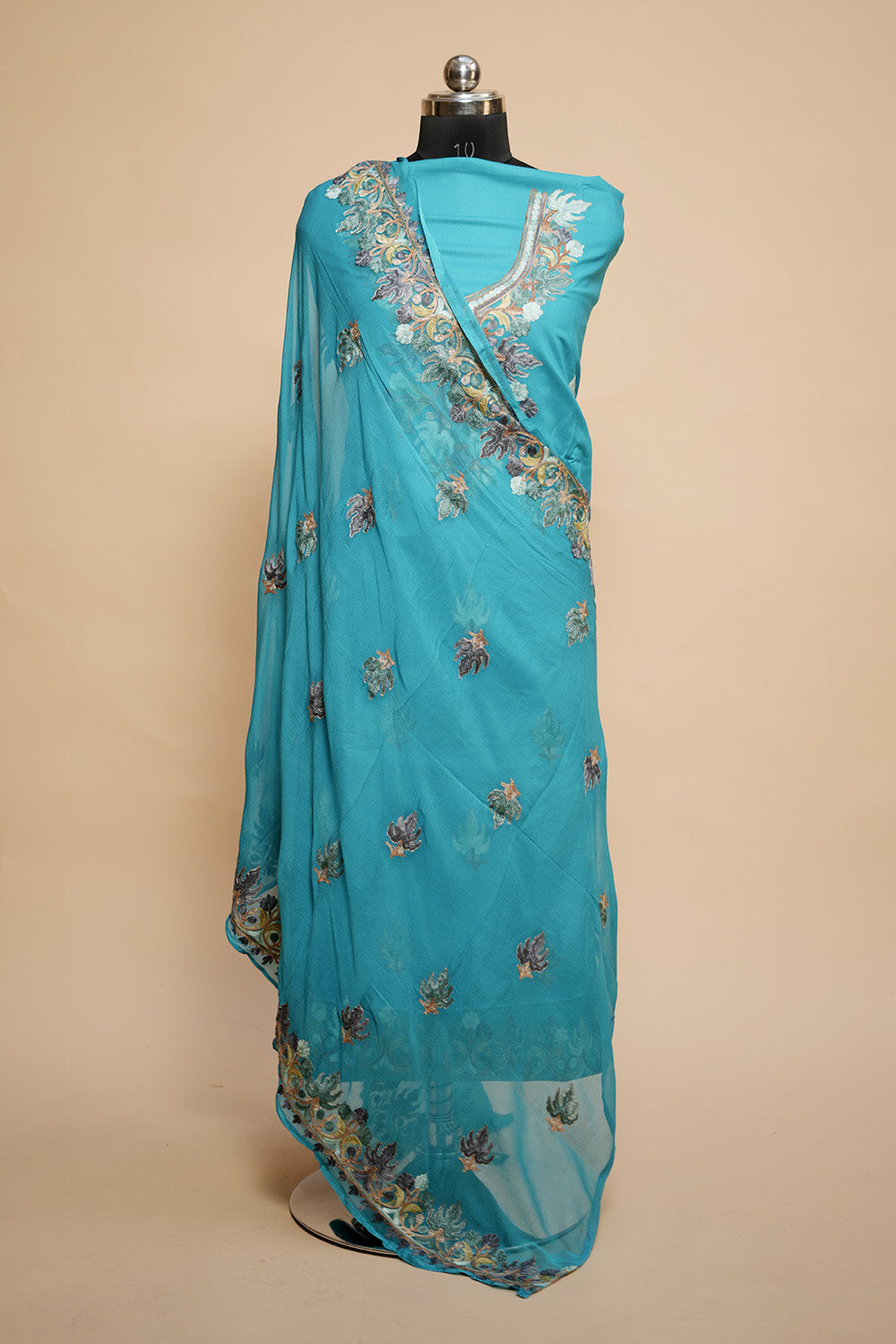 Blue Colour Designer Aari Work Salwar Kameez With Running