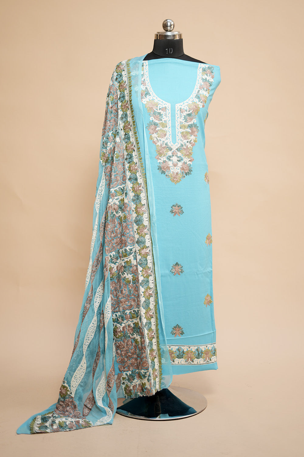 Blue Colour Designer Aari Work Salwar Kameez With Running