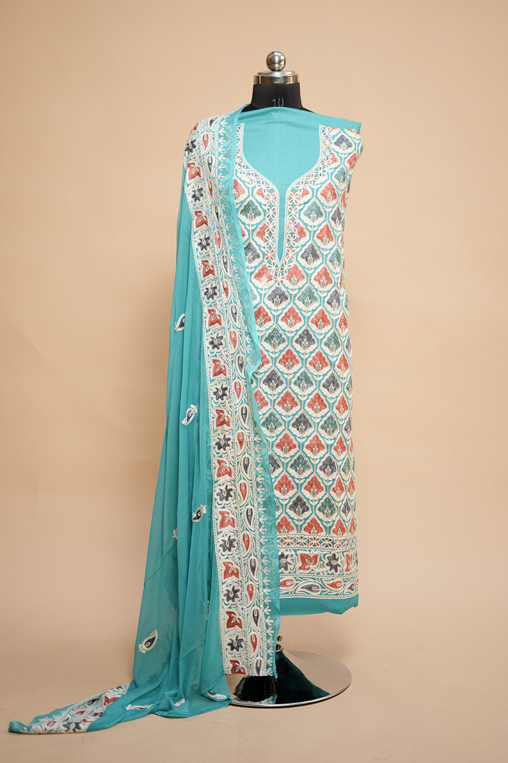 Blue Colour Designer Aari Work Salwar Kameez With Running