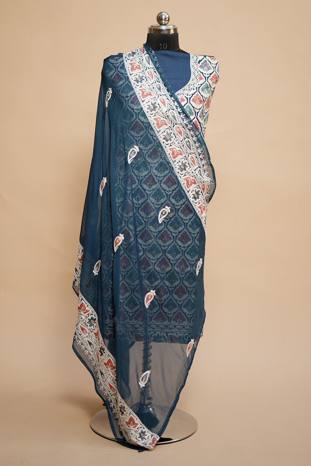 Blue Colour Designer Aari Work Salwar Kameez With Running