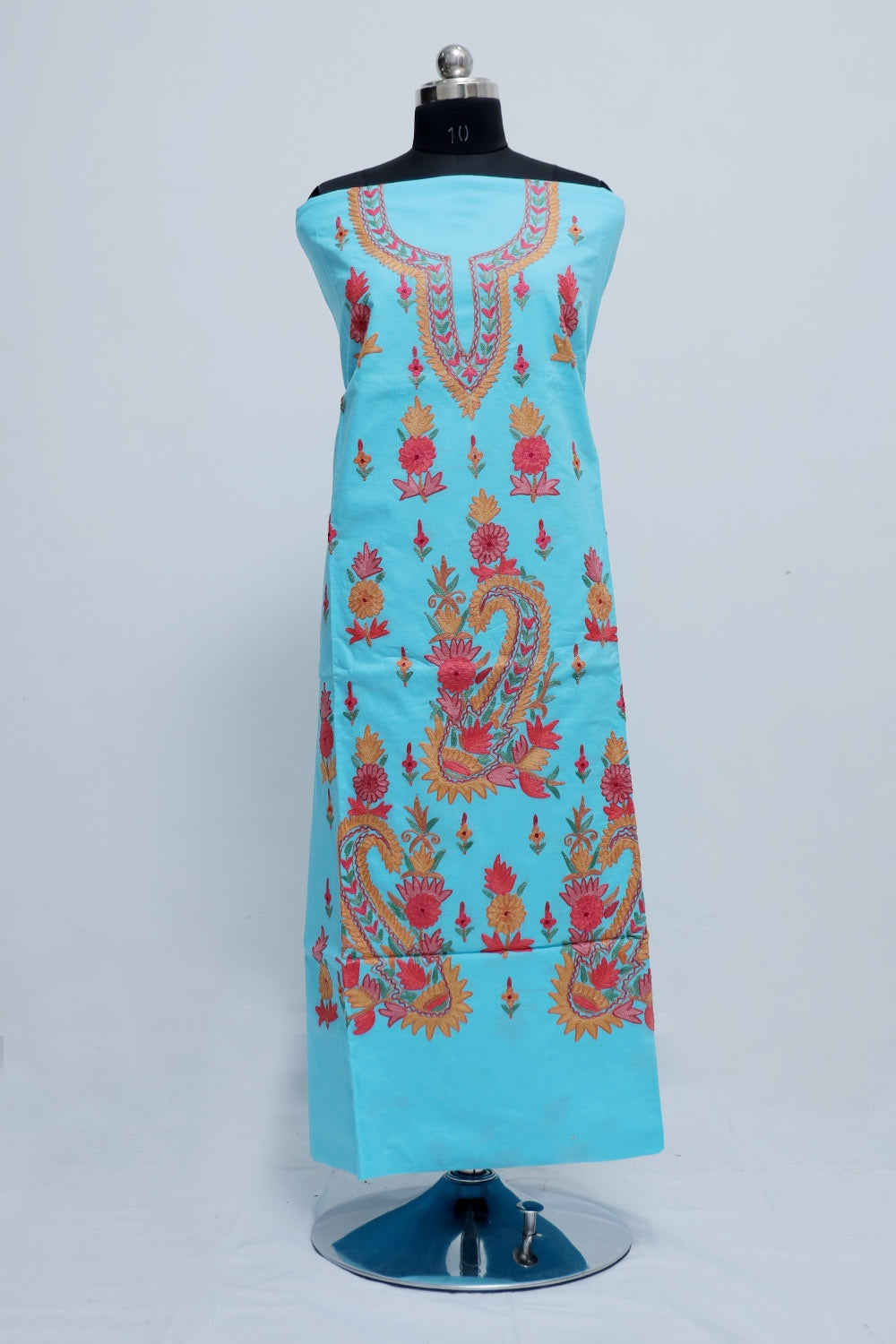 Blue Colour Designer Aari Work Suit With Floral Motif