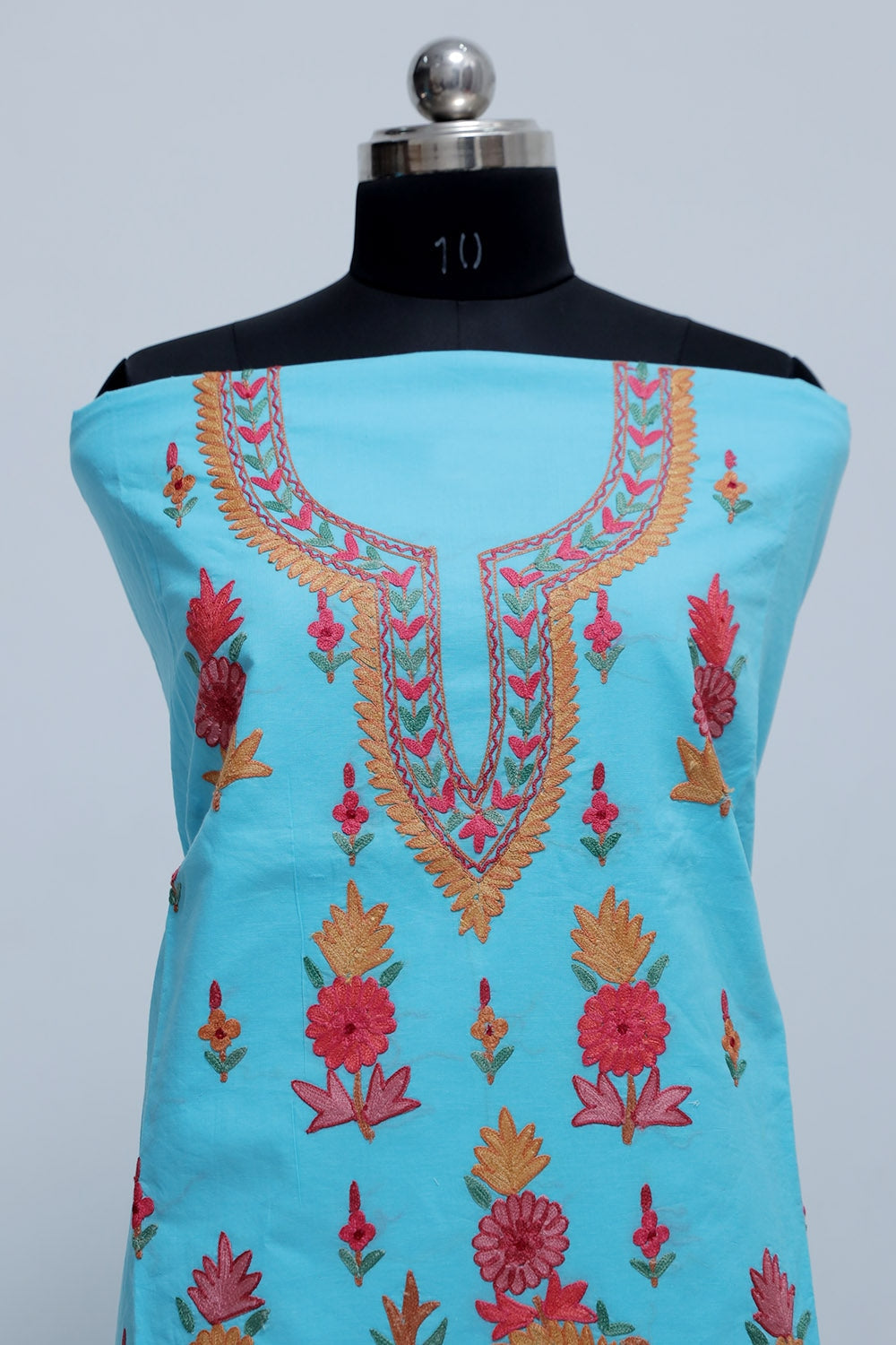 Blue Colour Designer Aari Work Suit With Floral Motif