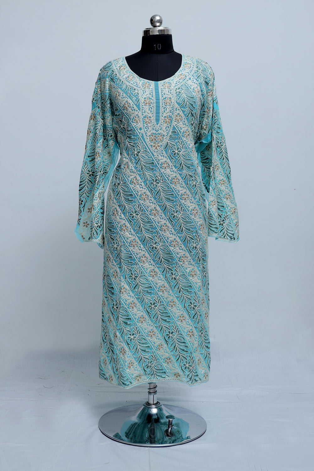 Sky Blue Colour Georgette Semi Stitched Kashmiri Kurti