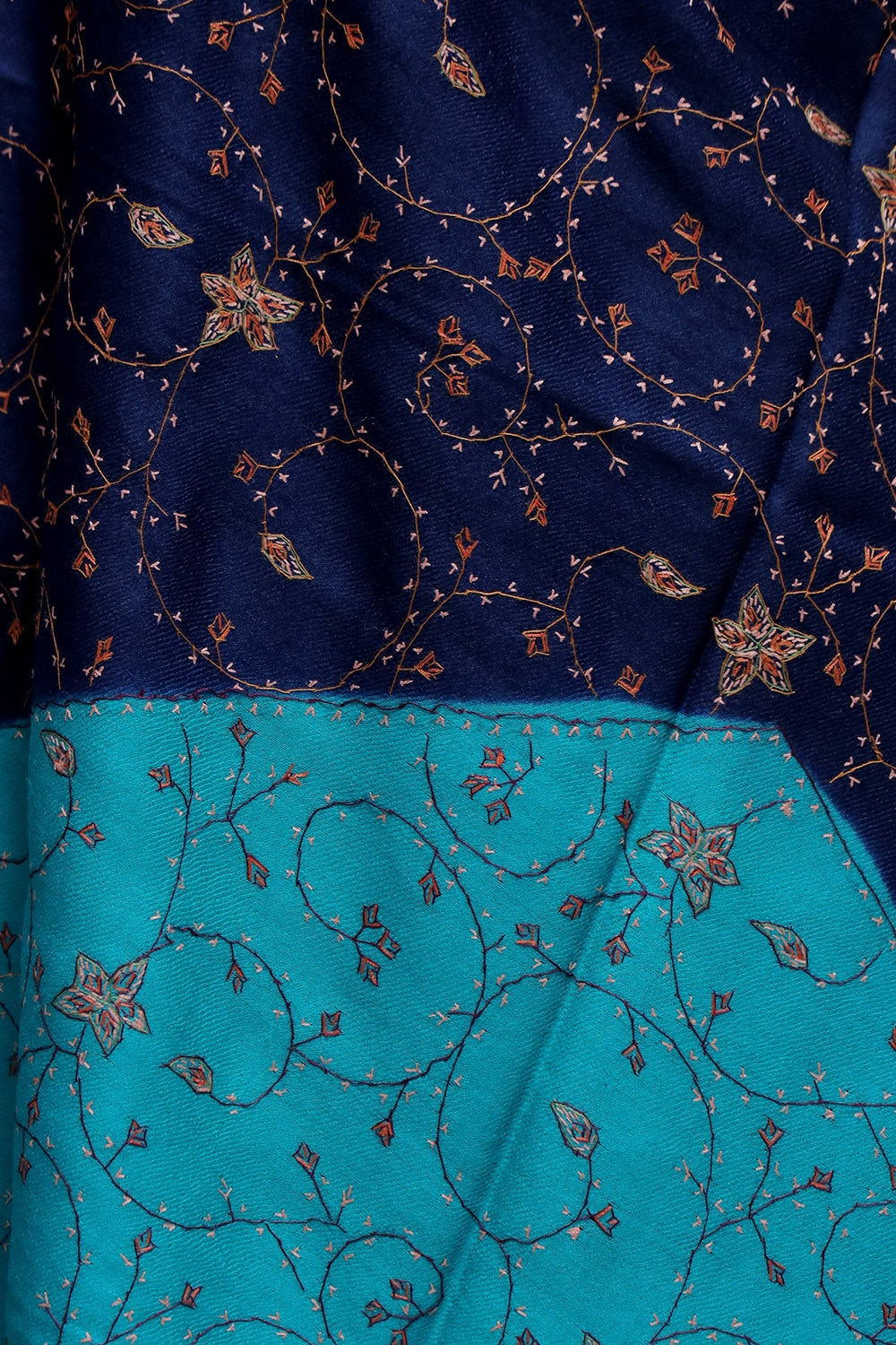 Blue Colour Kashmiri Sozni Work Shawl With Running Jaal