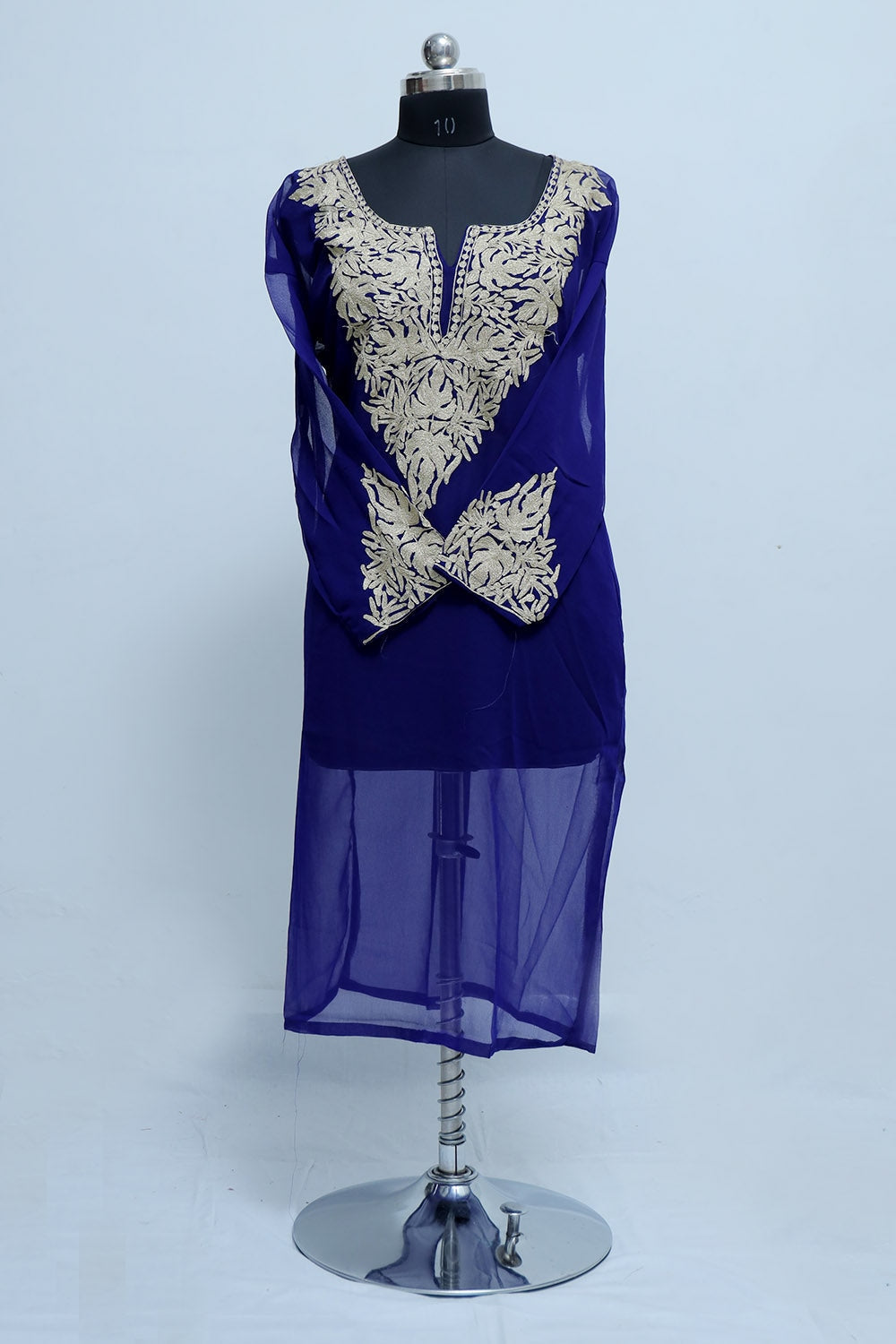 Blue Colour Kurti Looks Elegent With Kashmiri Tilla