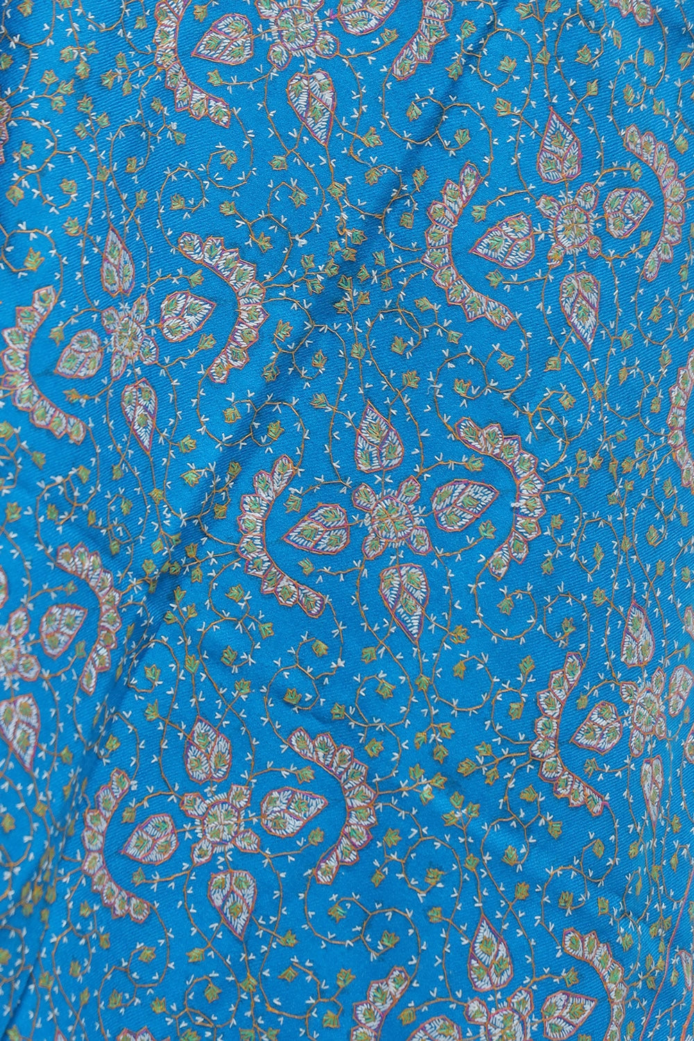 Blue Colour Sozni Shawl With Richly Embroidered Border