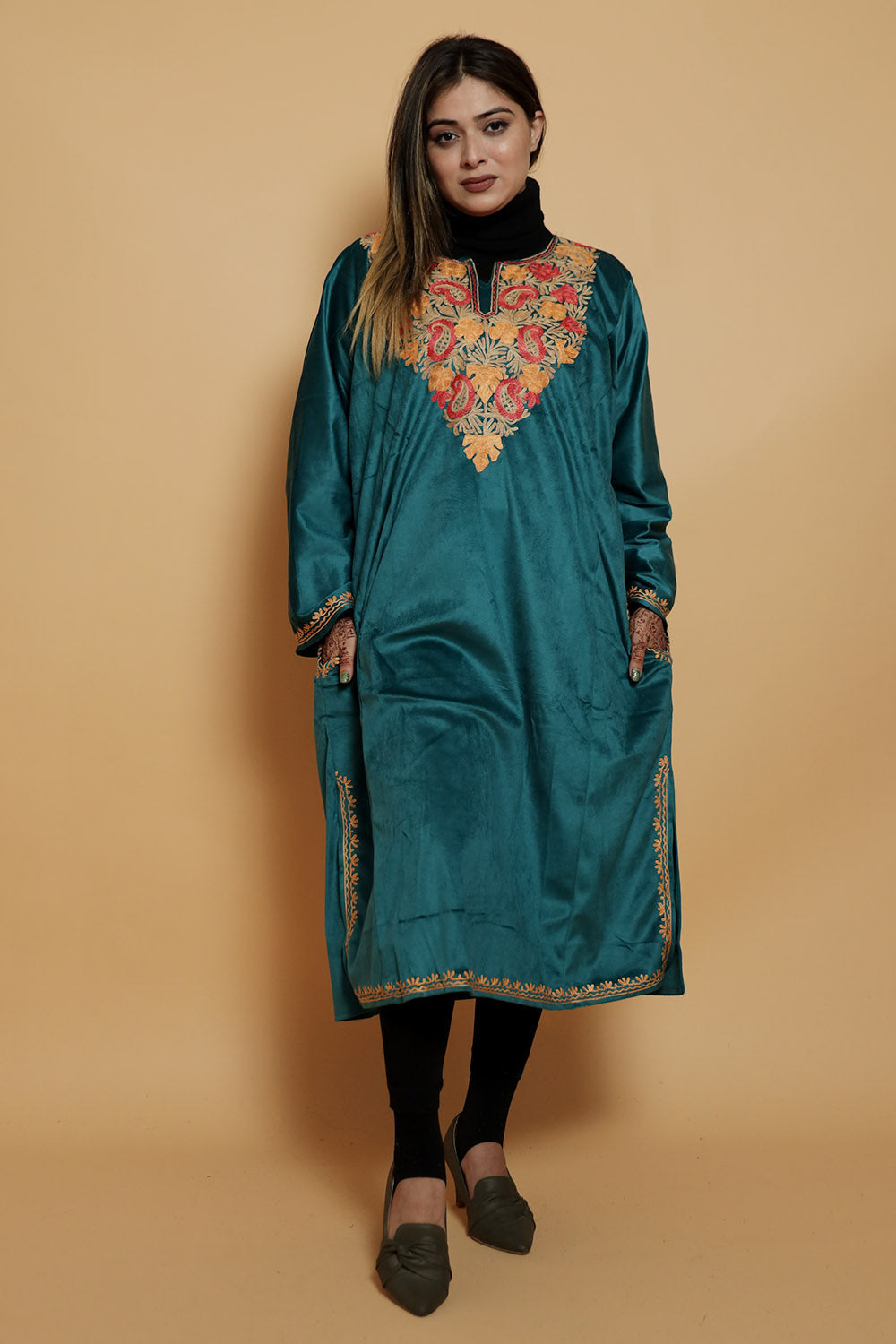 Blue Colour Very Soft Warm And Elegant Suede Velvet Pheran