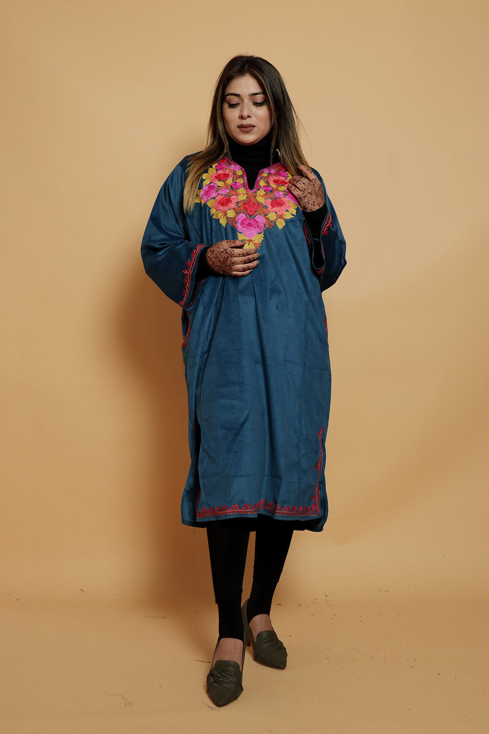 Blue Colour Very Soft Warm And Elegant Suede Velvet Pheran