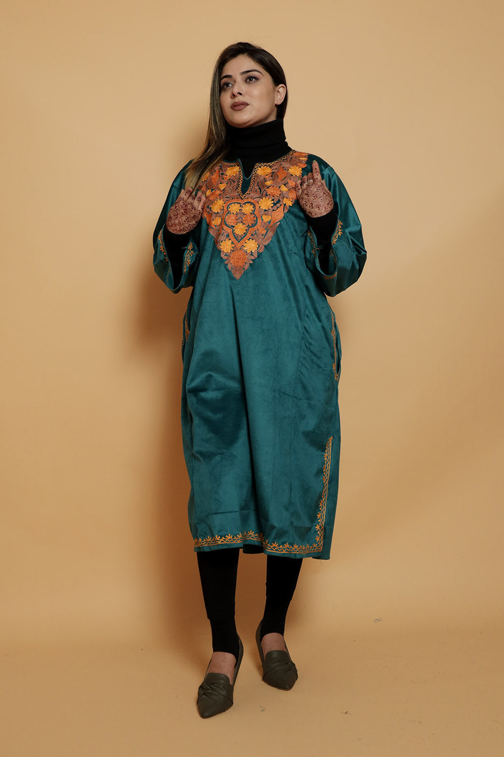 Blue Colour Very Soft Warm And Elegant Suede Velvet Pheran