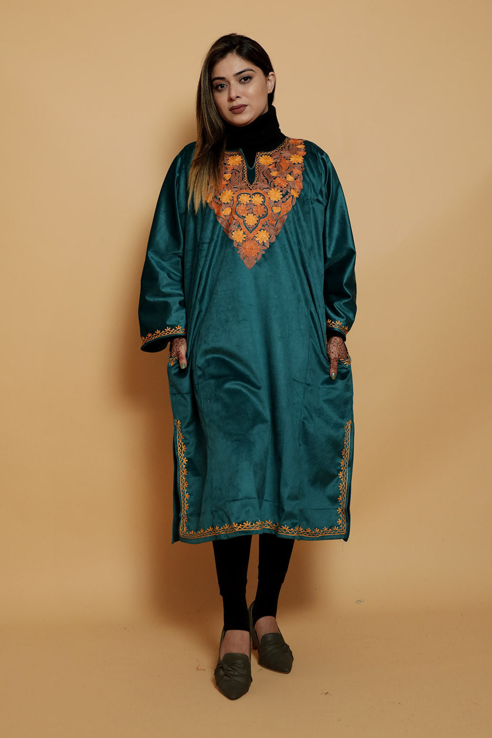 Blue Colour Very Soft Warm And Elegant Suede Velvet Pheran