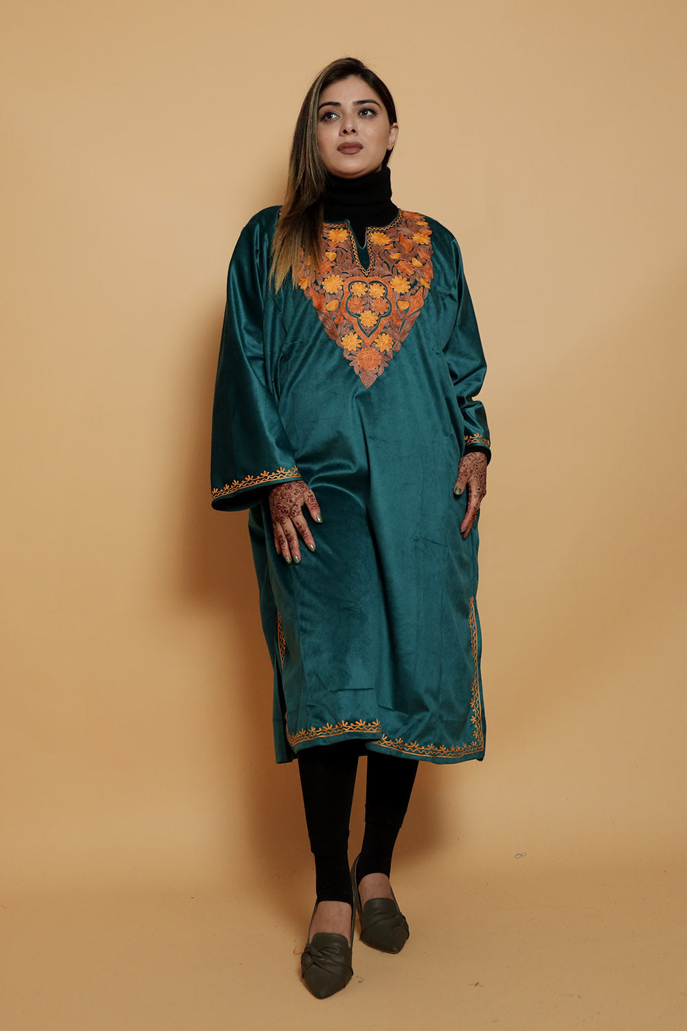 Blue Colour Very Soft Warm And Elegant Suede Velvet Pheran