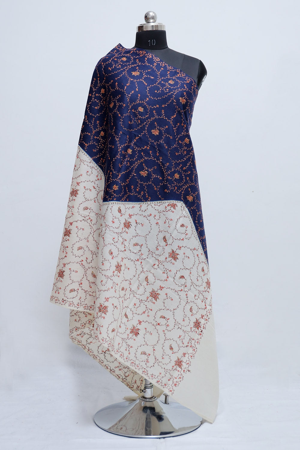 Blue white Colour Double Shaded Concept Of This Sozni Shawl