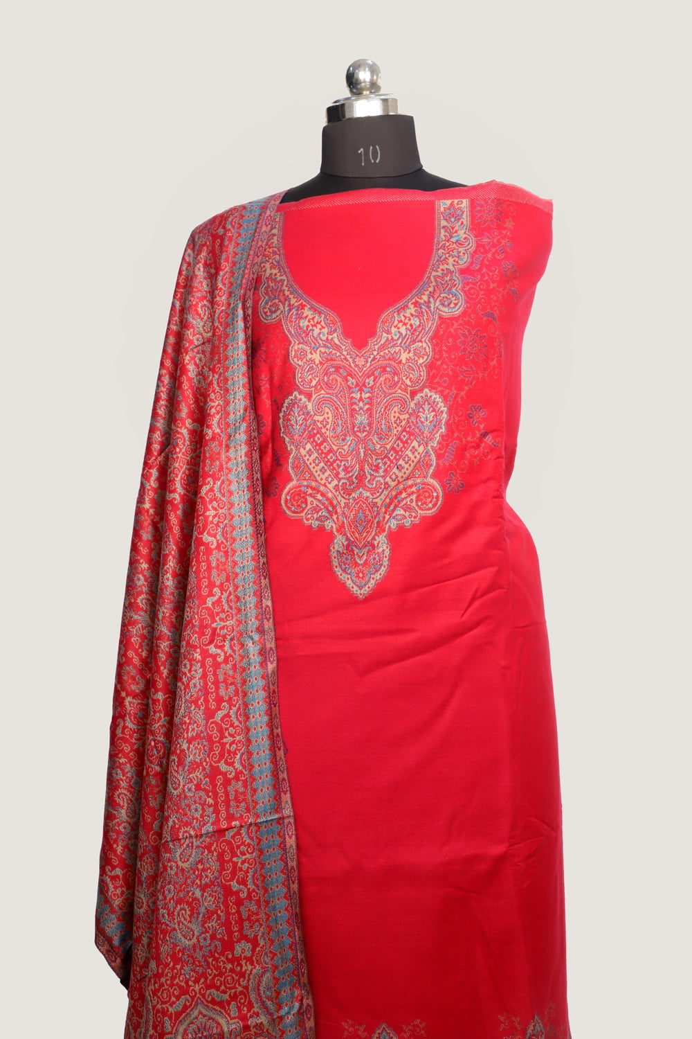 Bright Pink Color Woolen Kashmiri Kani Work Unstitched Suit