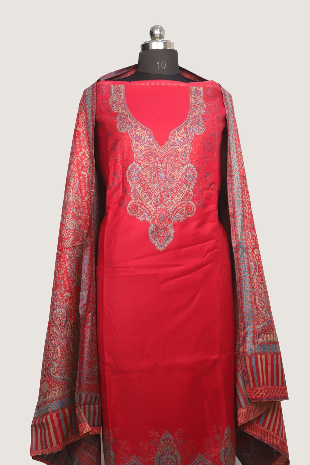Bright Pink Color Woolen Kashmiri Kani Work Unstitched Suit