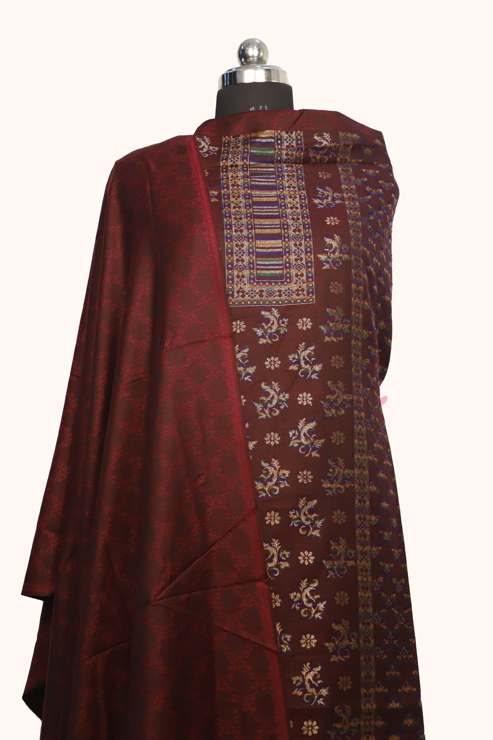 Brown Color Woolen Kashmiri Kani Work Unstitched Suit