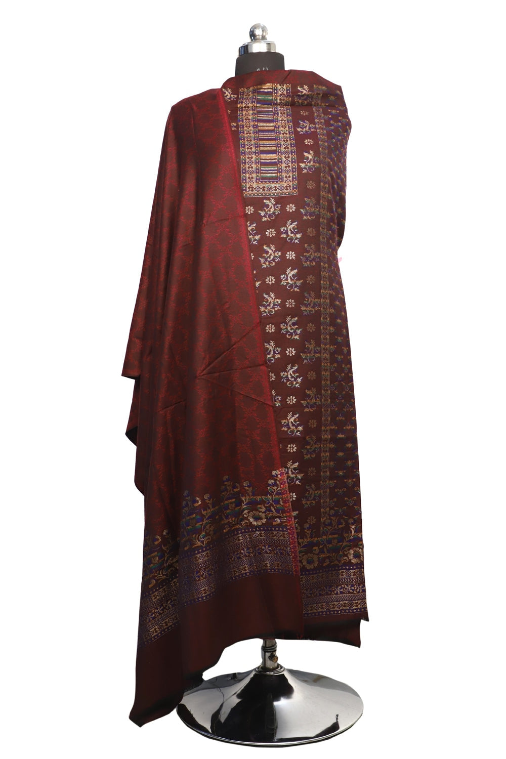 Brown Color Woolen Kashmiri Kani Work Unstitched Suit
