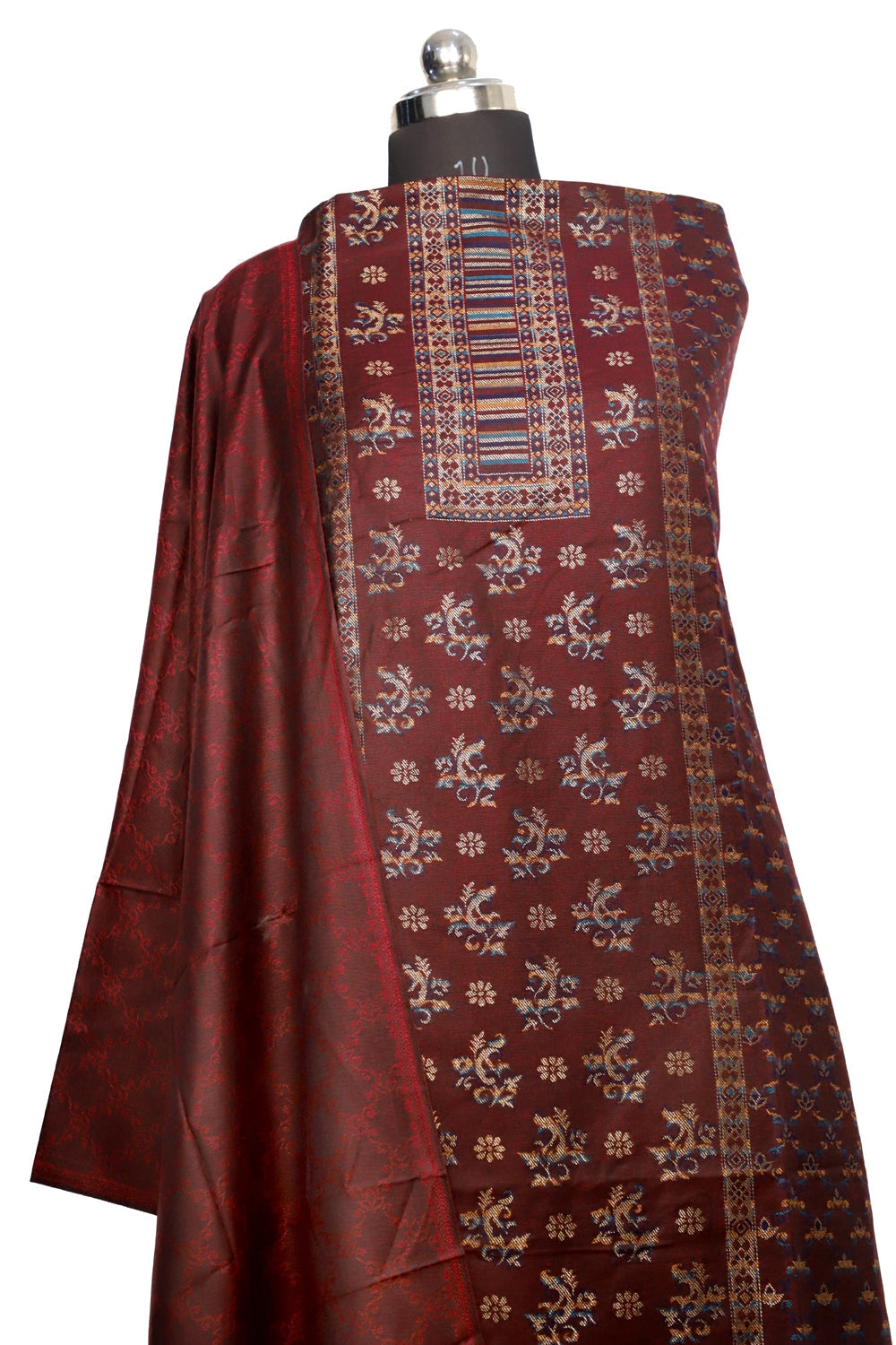Brown Color Woolen Kashmiri Kani Work Unstitched Suit