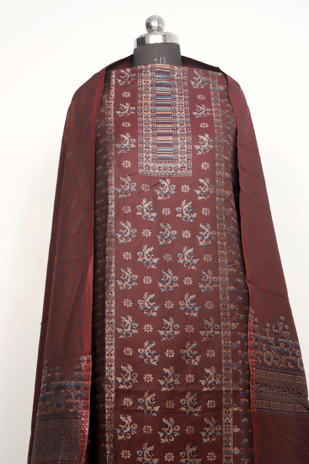 Brown Color Woolen Kashmiri Kani Work Unstitched Suit