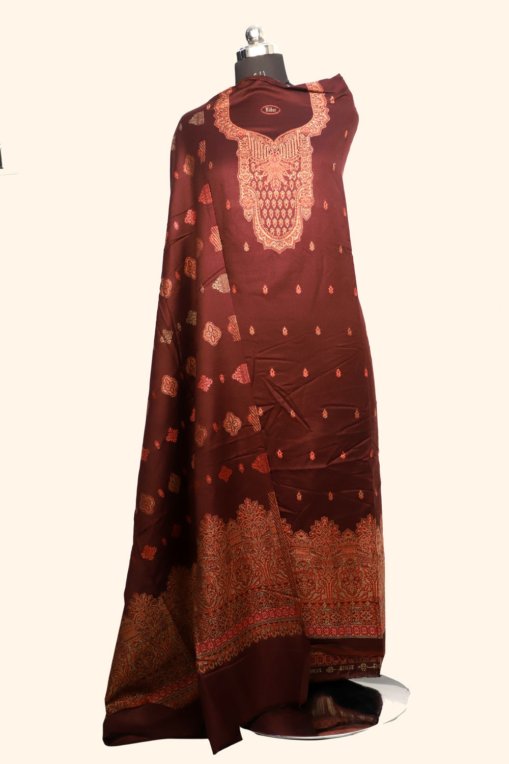 Brown Color Woolen Kashmiri Kani Work Unstitched Suit