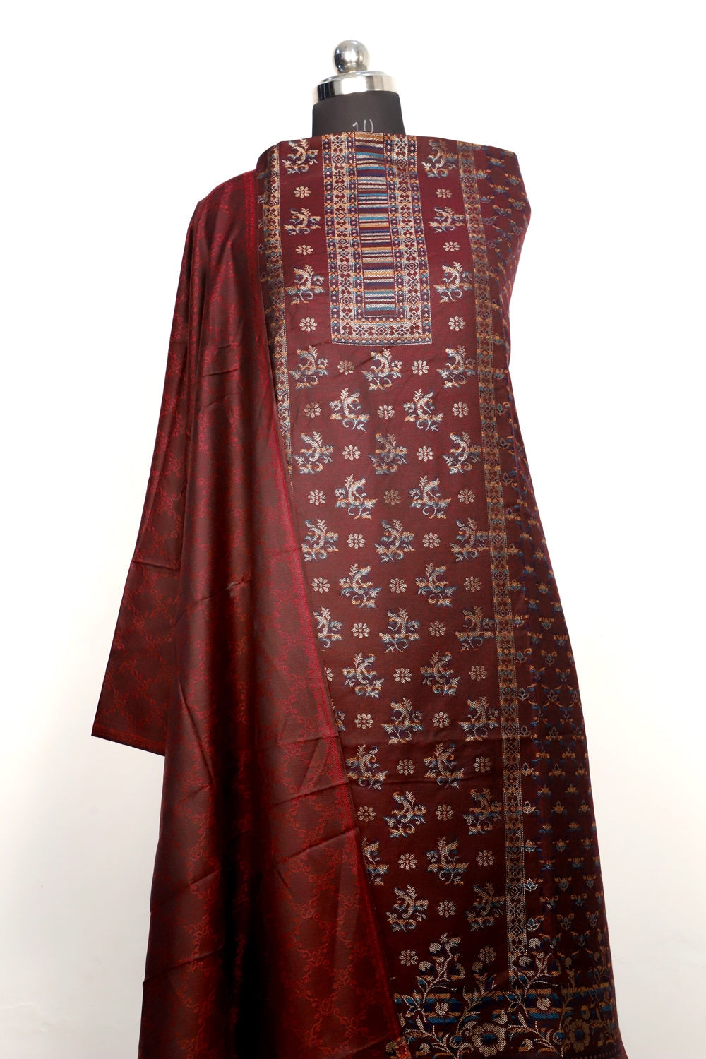 Brown Color Woolen Kashmiri Kani Work Unstitched Suit