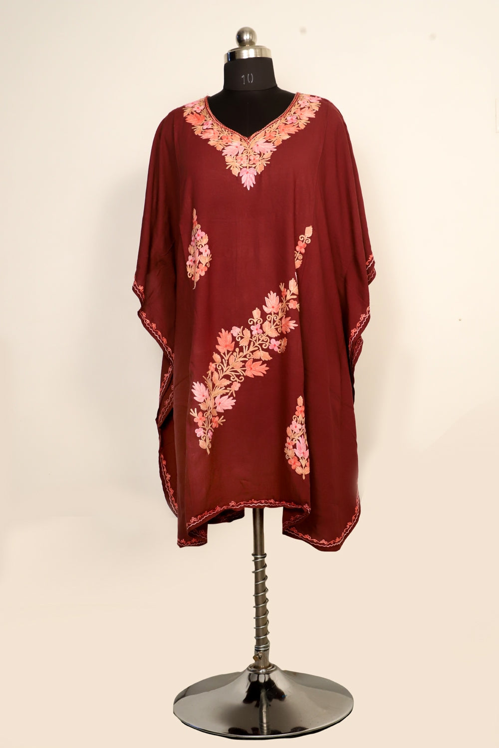 Brown Colour Cotton Kashmiri Aari Work Designer Kaftan