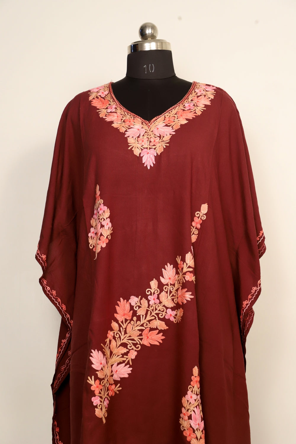 Brown Colour Cotton Kashmiri Aari Work Designer Kaftan