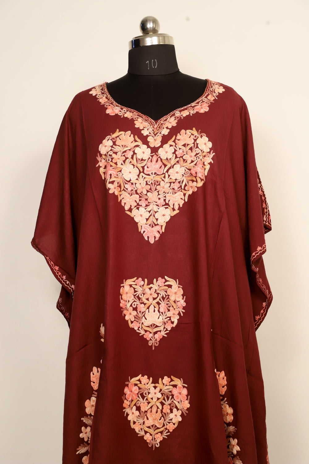 Brown Colour Cotton Kashmiri Aari Work Designer Kaftan