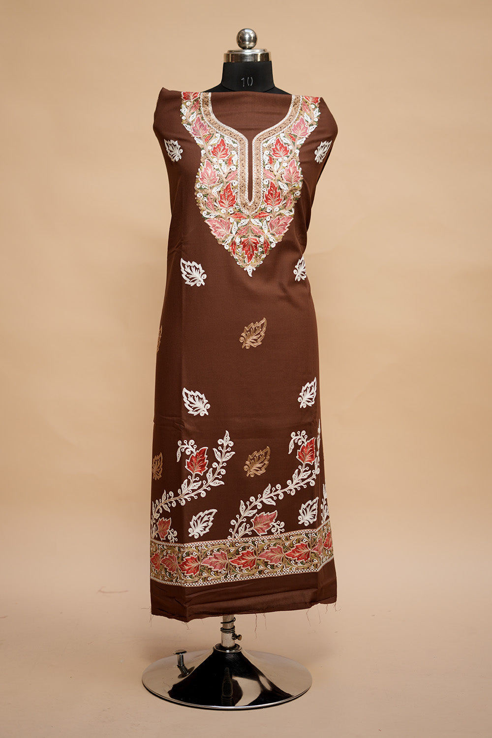 Brown Colour Designer Aari Work Salwar Kameez With Bottom