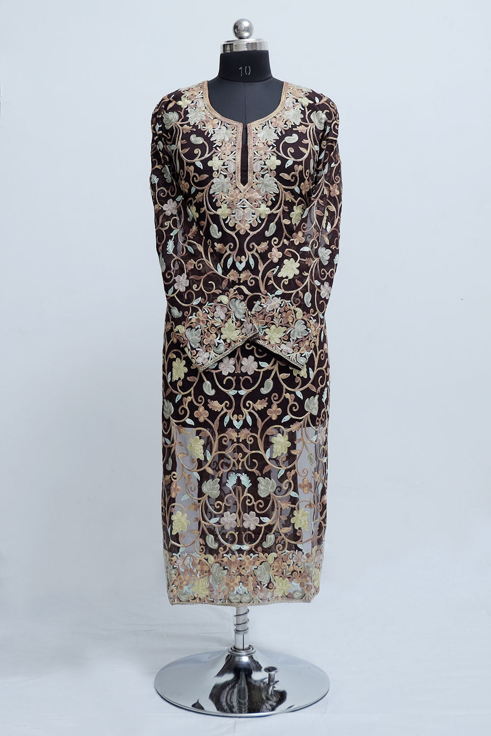 Brown Colour Georgette Semi Stitched Kashmiri Kurti