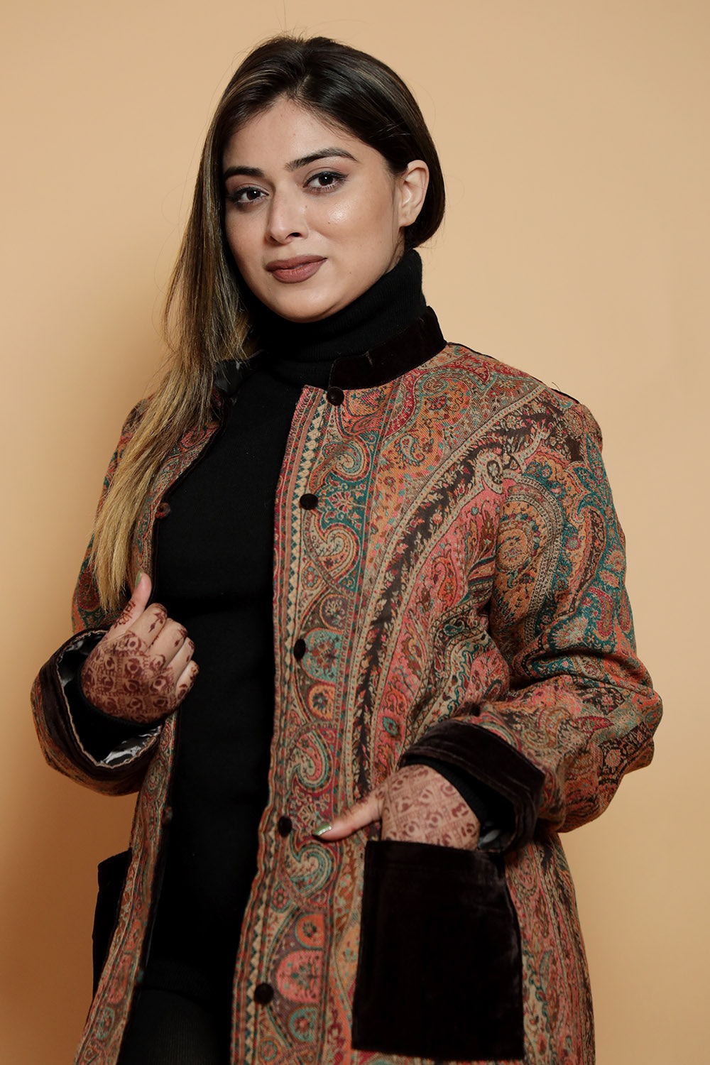 Brown Colour Kani Designer Jacket Along With New Jaal