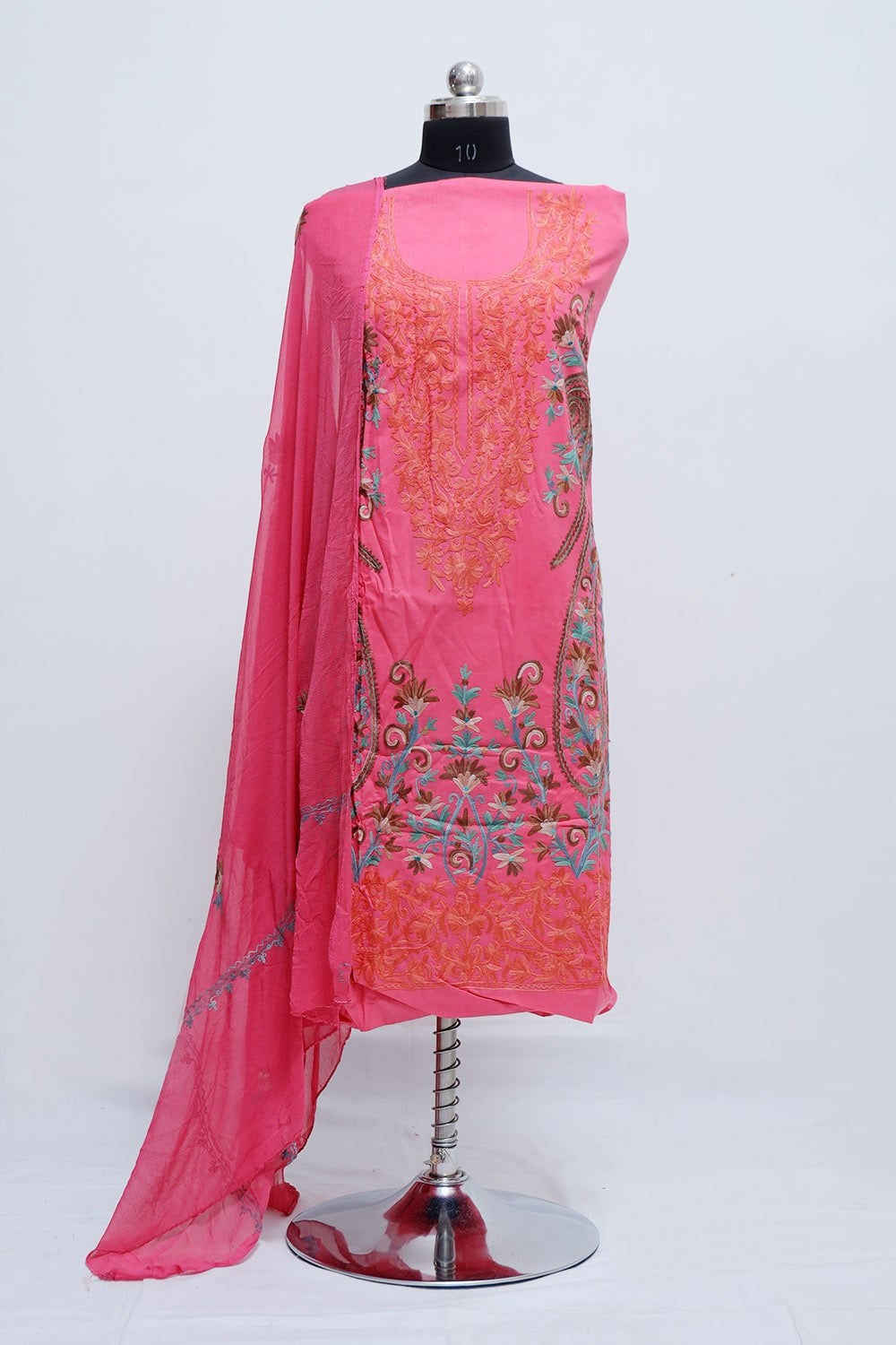 Carrot Colour Cotton Suit With Over All Kashmiri Jaal Highly