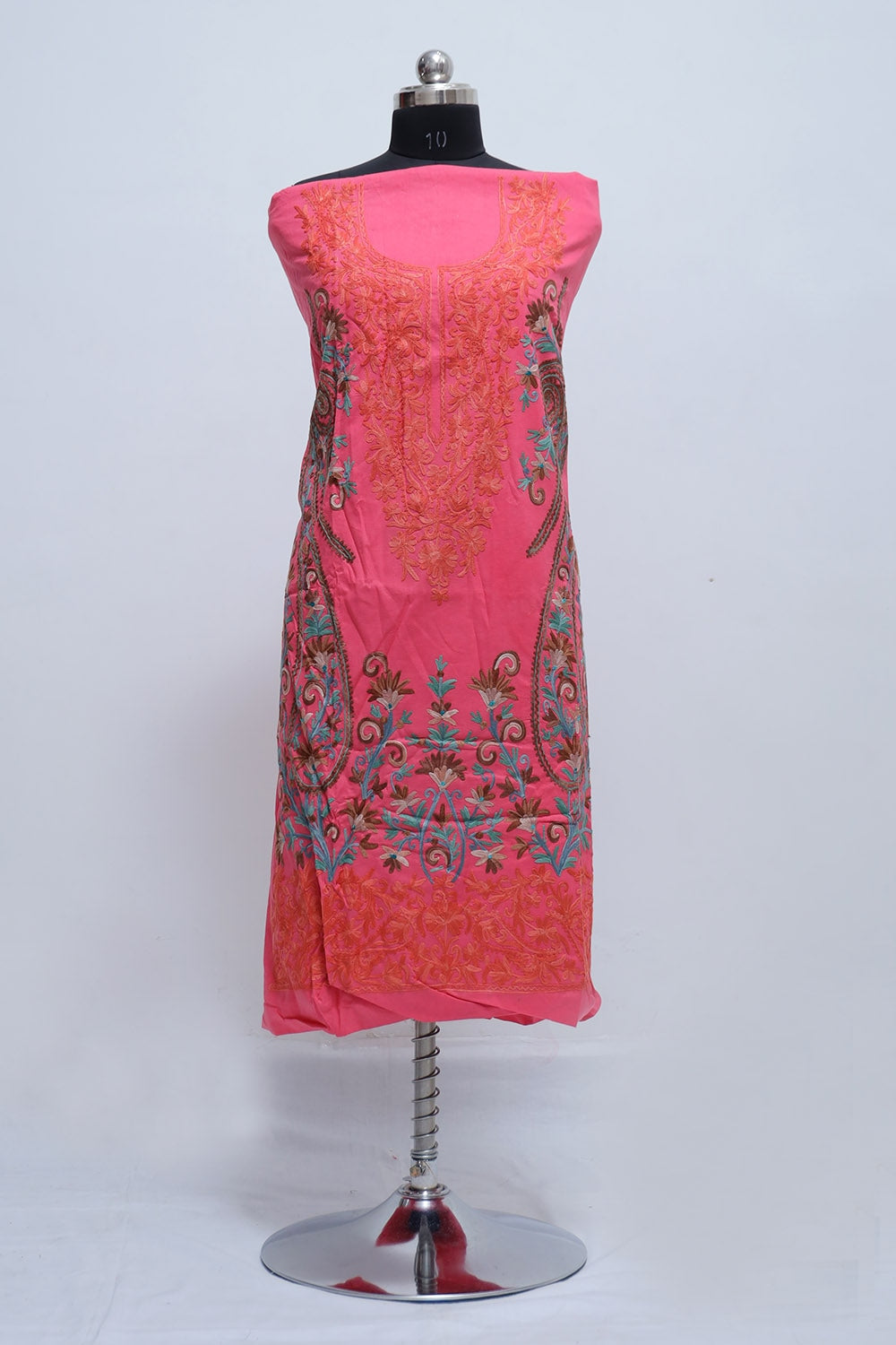 Carrot Colour Cotton Suit With Over All Kashmiri Jaal Highly
