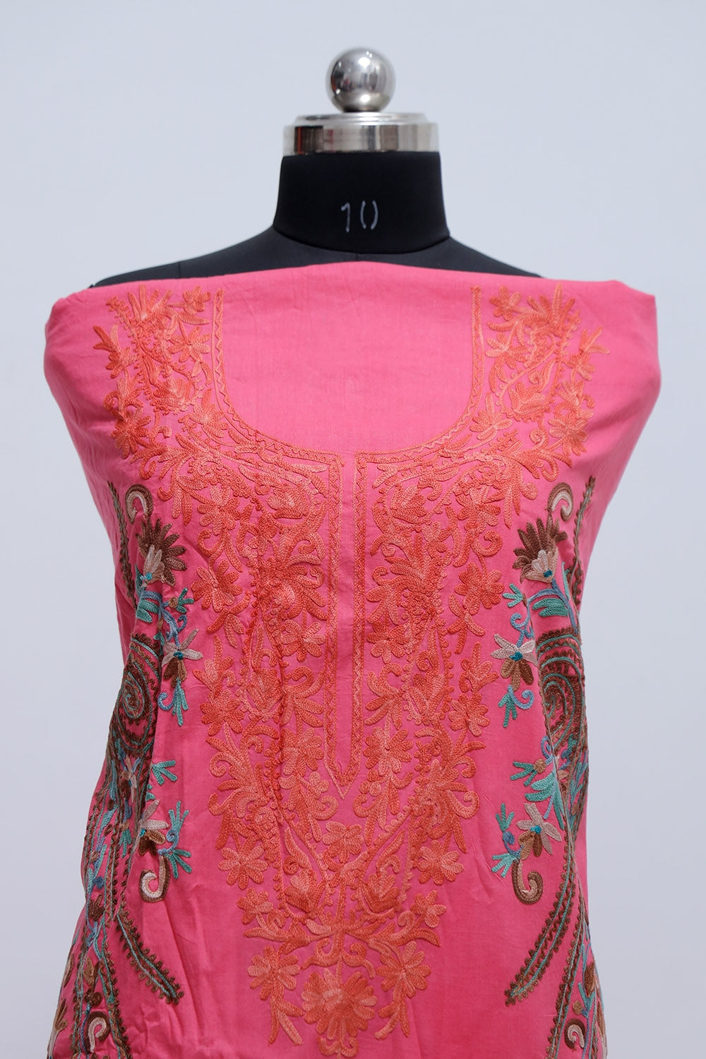 Carrot Colour Cotton Suit With Over All Kashmiri Jaal Highly